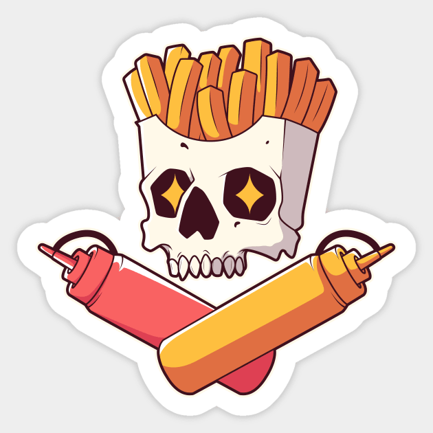 Killer Fast Food // Skull French Fries with Ketchup & Mustard Sticker by SLAG_Creative